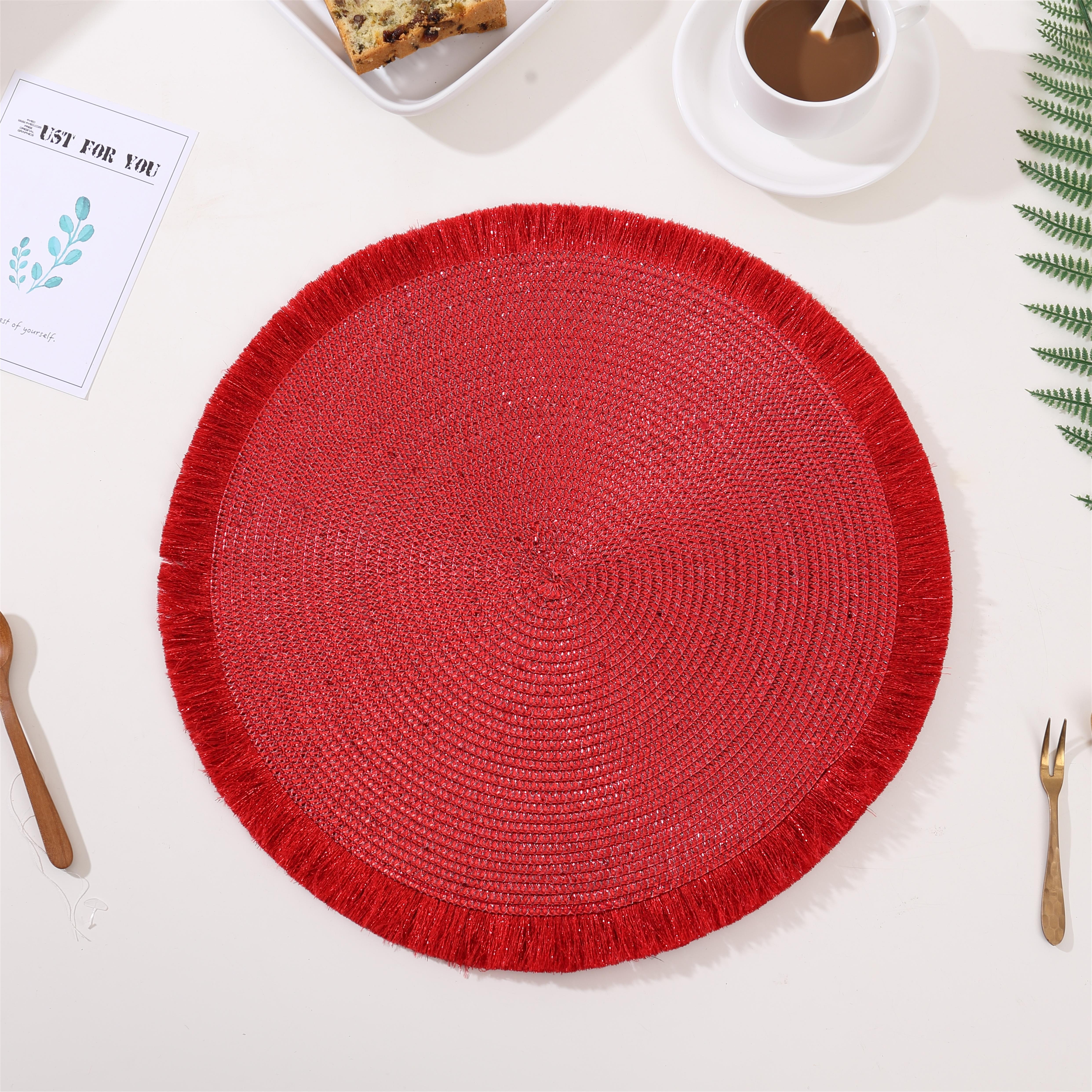 Tabletex  luxury gold PET pompom placemat round sewing tassel placemat