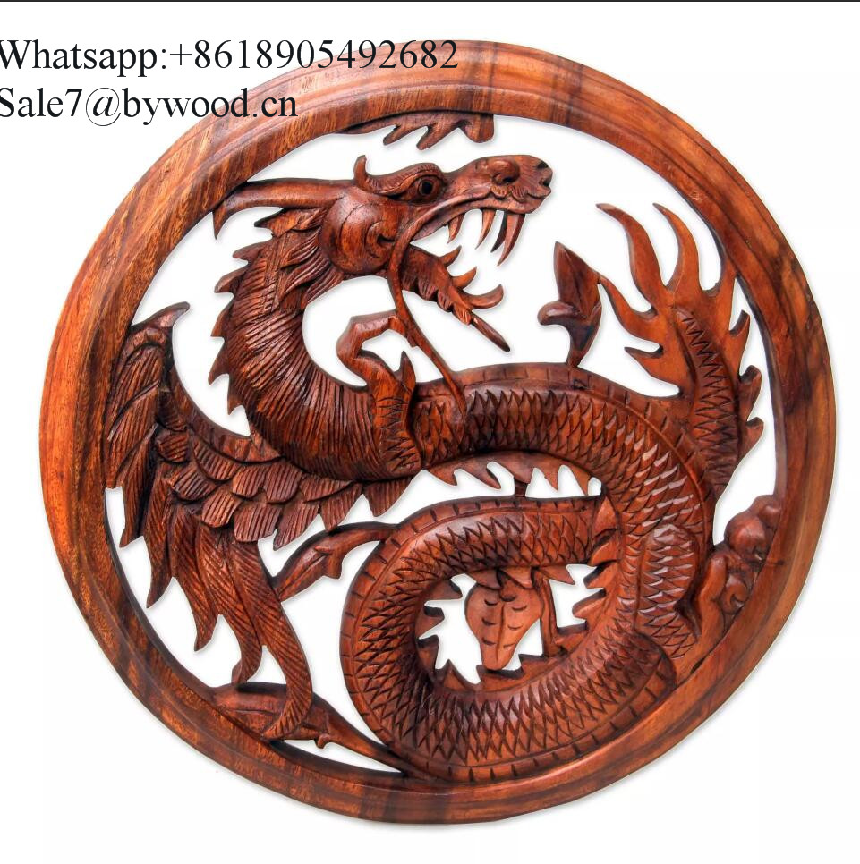 handmade wall hanging carved  wood wall paneling solid wooden panel  dragon image carved wood crafts