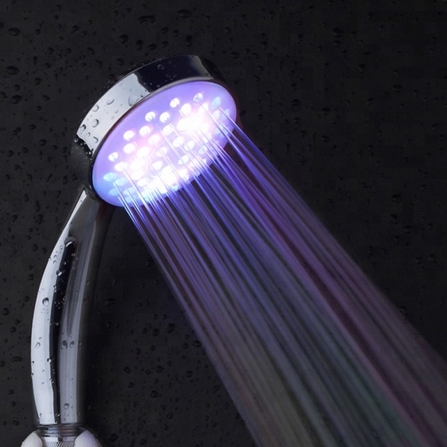 Water pressure driving Temperature Sensing Colors Change led lighting shower head