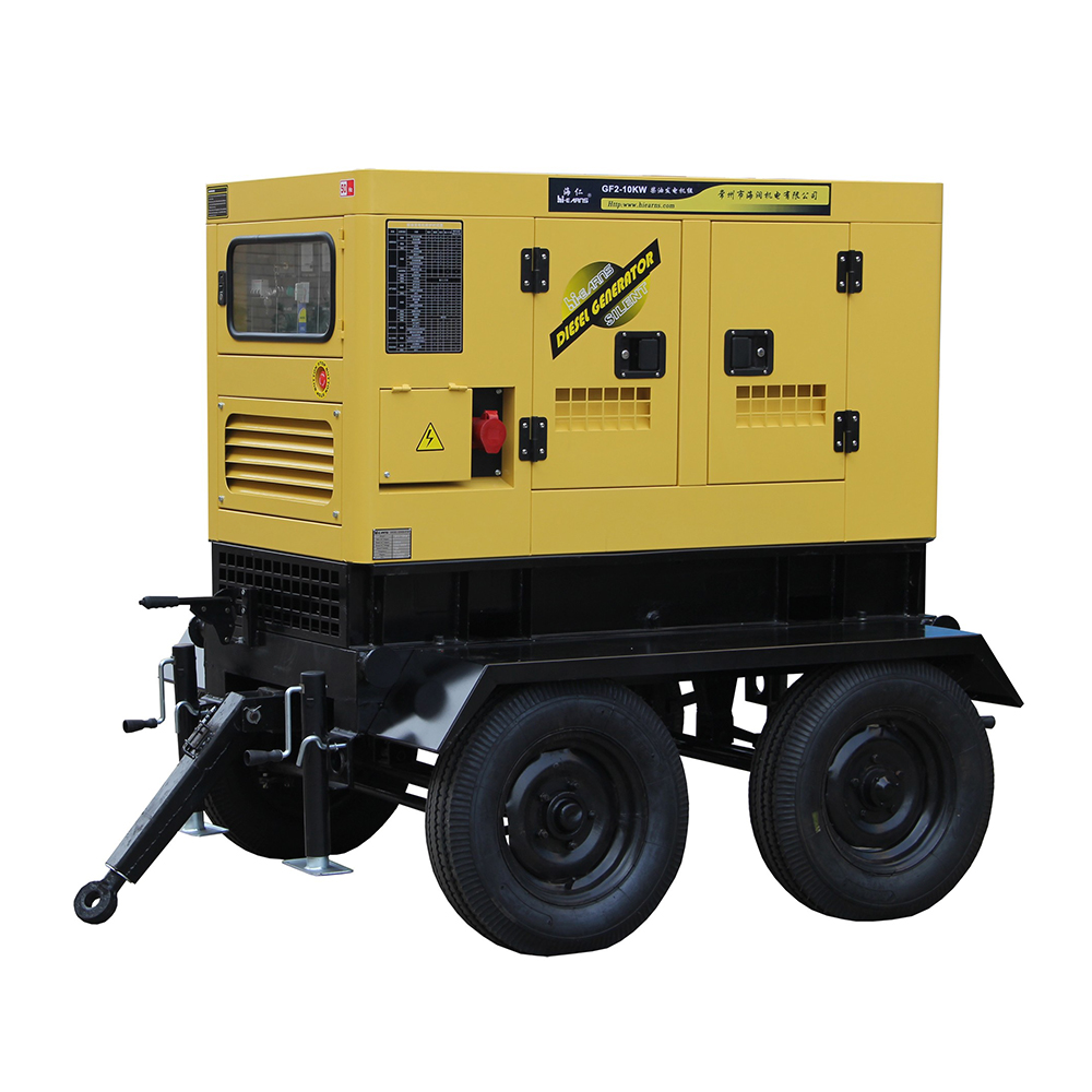 trailer type 10KVA 10KW 50hz 1500rpm 1 phase output type water cooled electric start small diesel generator silent