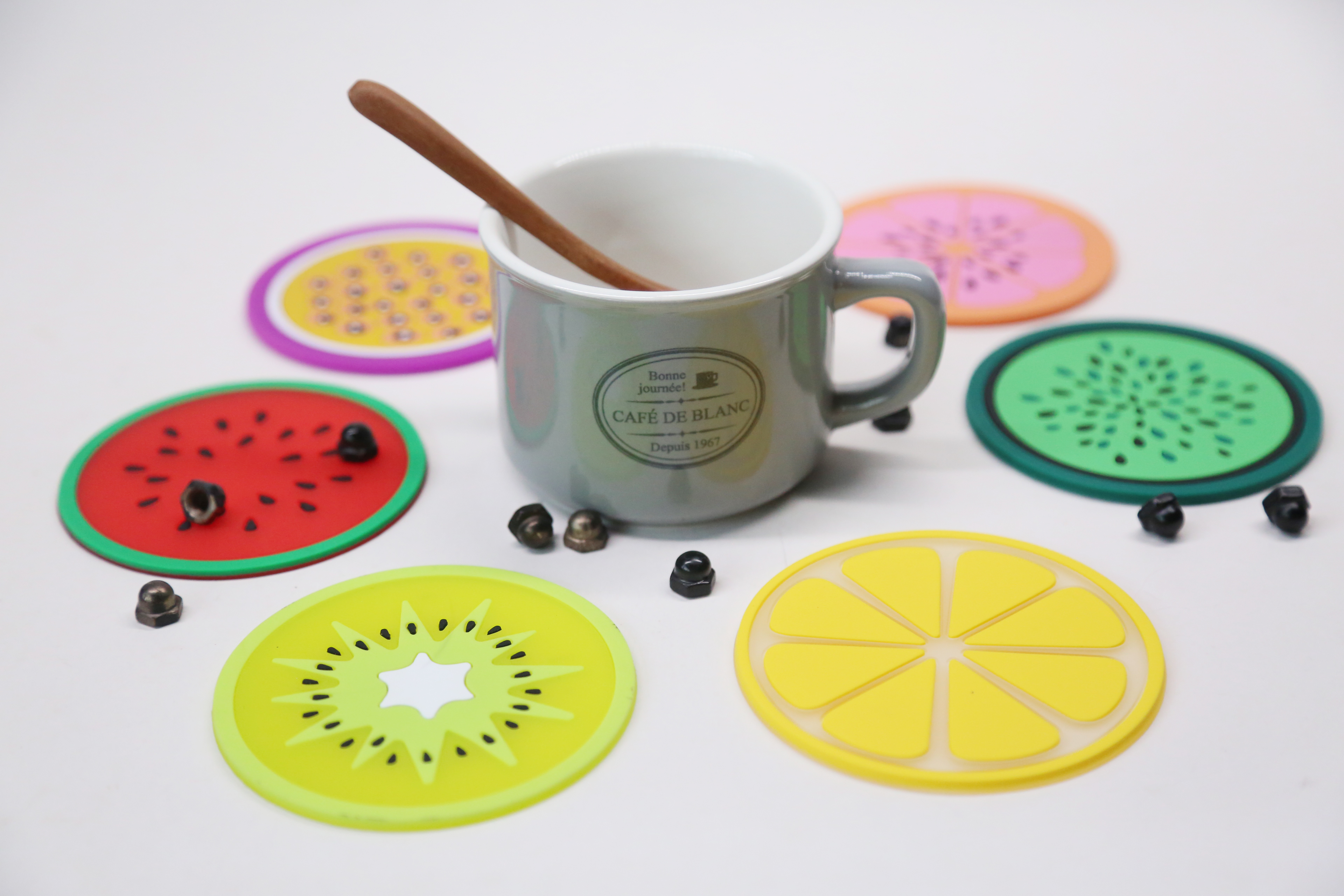 Tabletex wholesale western anti-slip 3mm thickness soft PVC cork fruits placemat and coaster