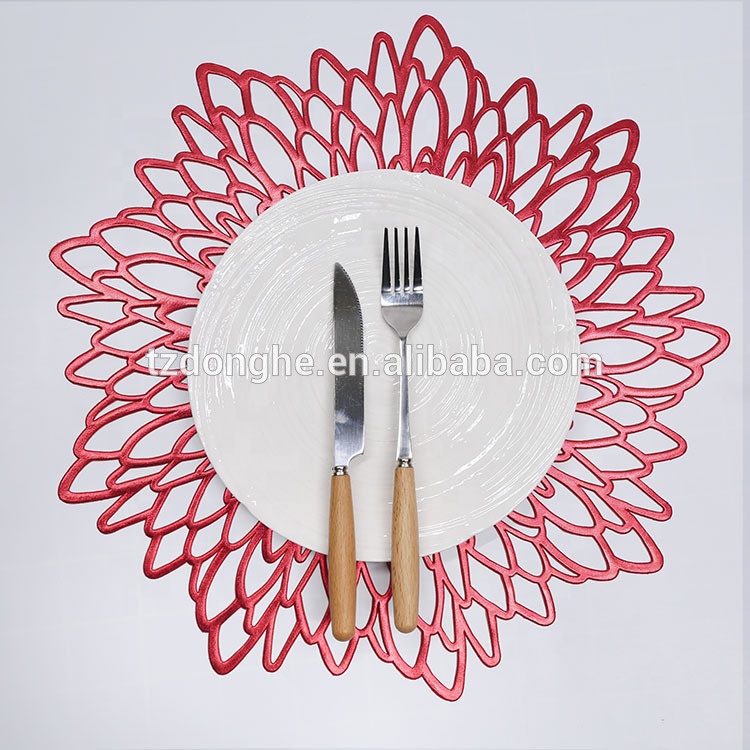 Tabletex wholesale hollow cut luxury washable christmas party flower pvc round placemat