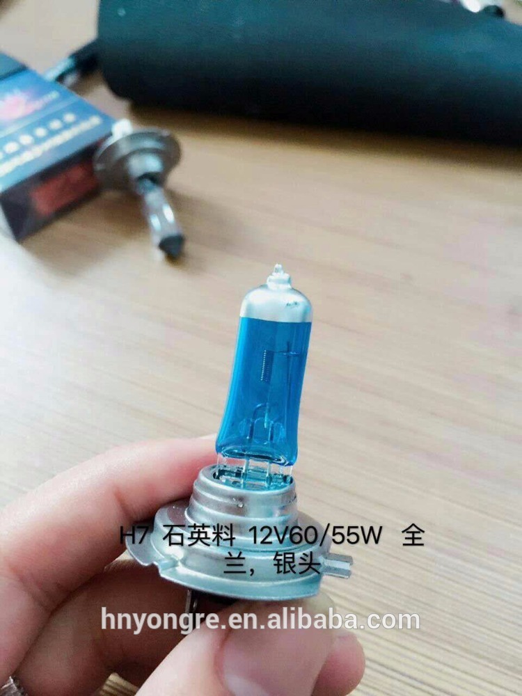 Hight quality H7 headlight bulb, halogen. 12V 60/55W blue color, silver top