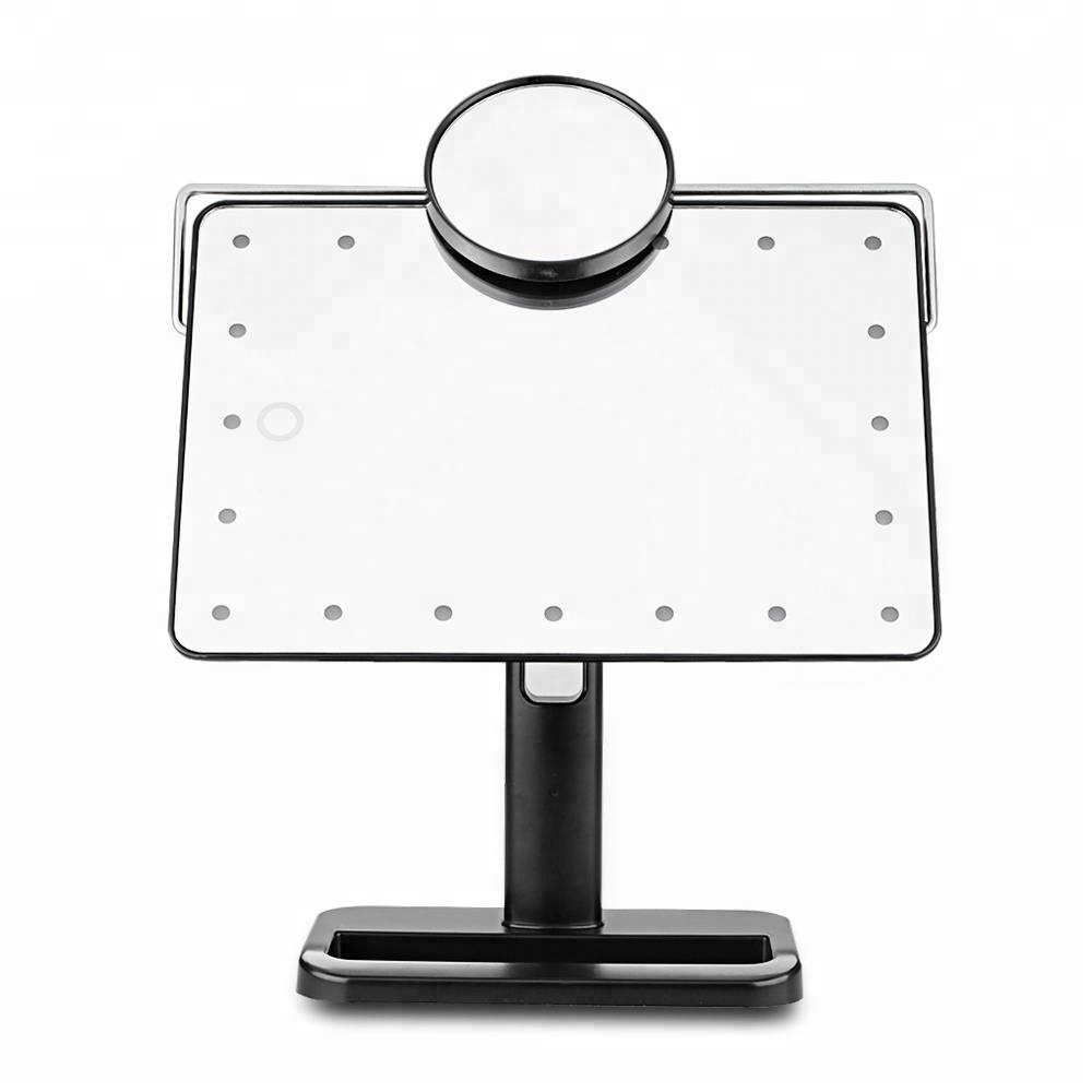 ABS plastic hand mirror led cosmetic mirror with Stainless steel magnifying mirror for two iphone X