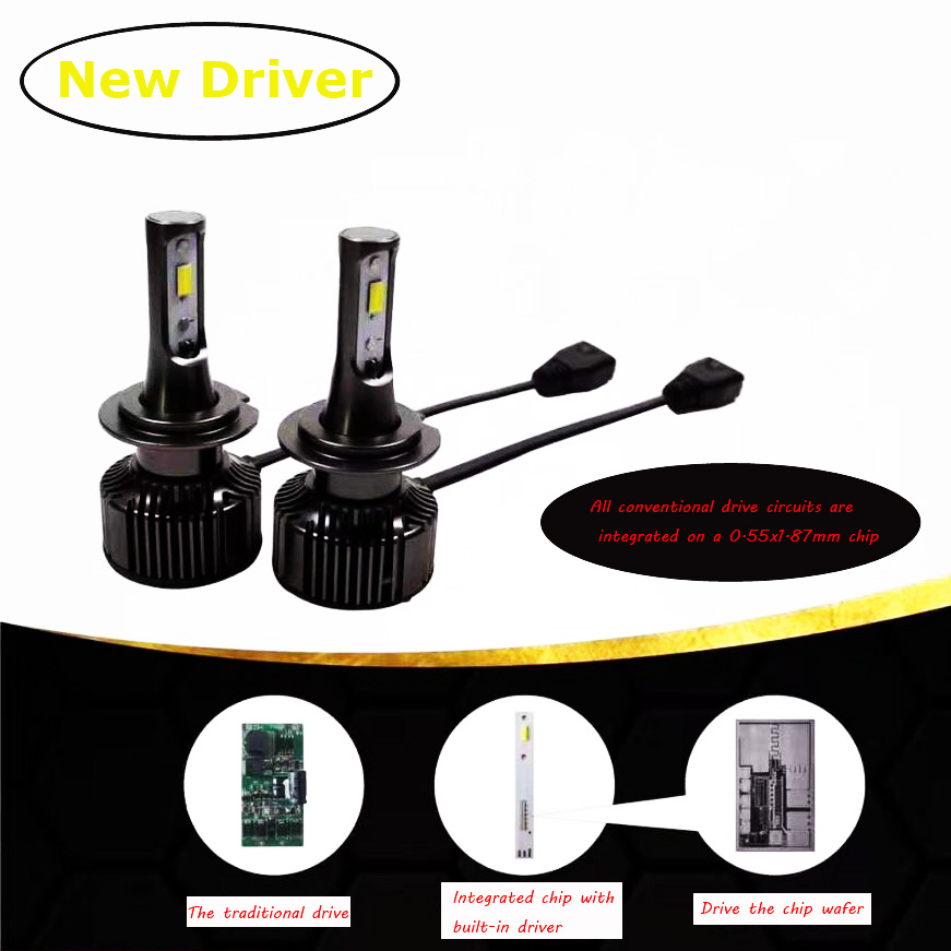 New driver H7 Three color led headlights intelligent temperature control car parts White Yellow Mixture 6000K 3000K 4300K