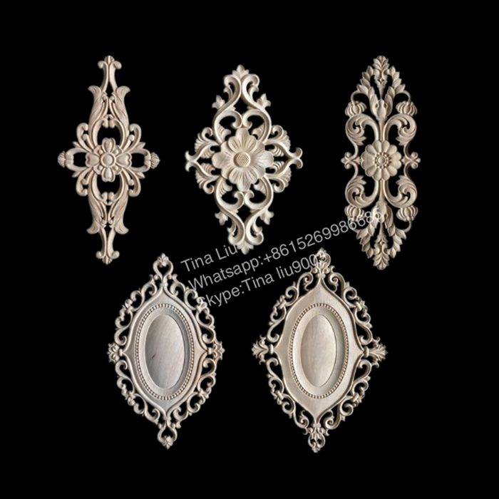 Decorative wood carving onlays and appliques for cabinet