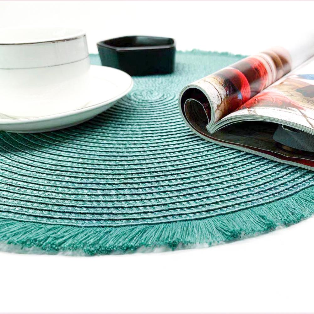 Tabletex Round Placemats Woven PP Dinner Placemat with fringe Placemat Table Dish Mat for Home Non-Slip Insulation Mat