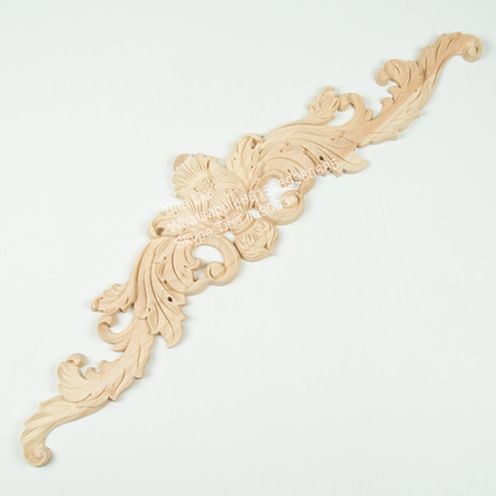 Rubber Wood Carved Applique Onlay Unpainted Flower Buds Home Furniture Decoration