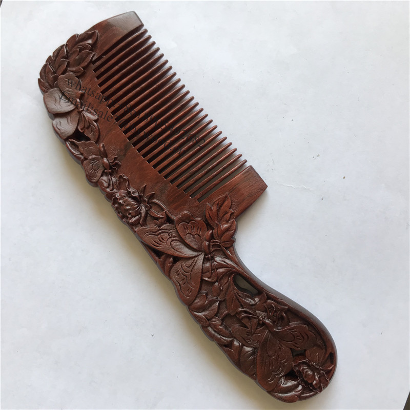 natural carved wood hair comb