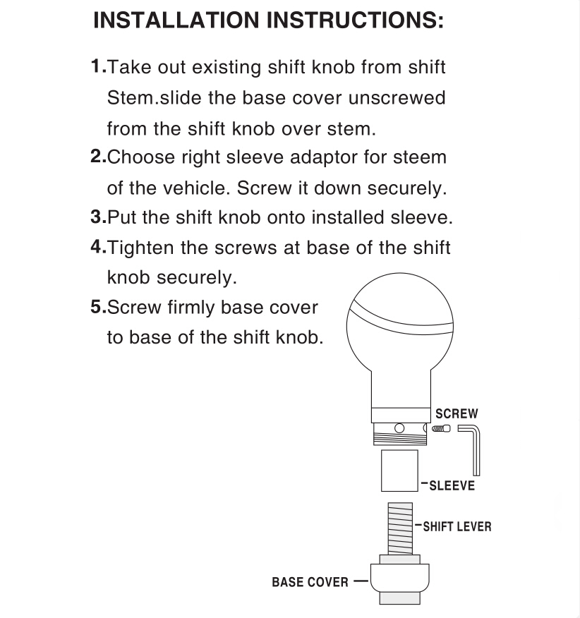 Plastic Car Gear Shift Knob with LETD light