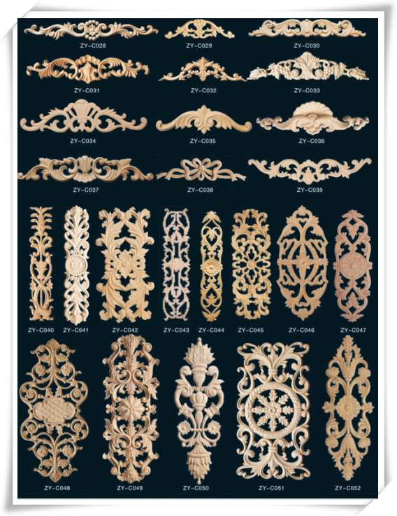 Decorative cnc wood carving appliques and onlays furniture parts