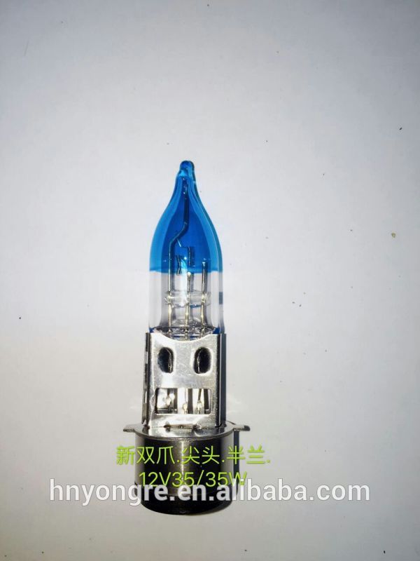 Hight quality 12V 35/35W motorcycle headlight bulb,two claws base, half blue(pointed top)