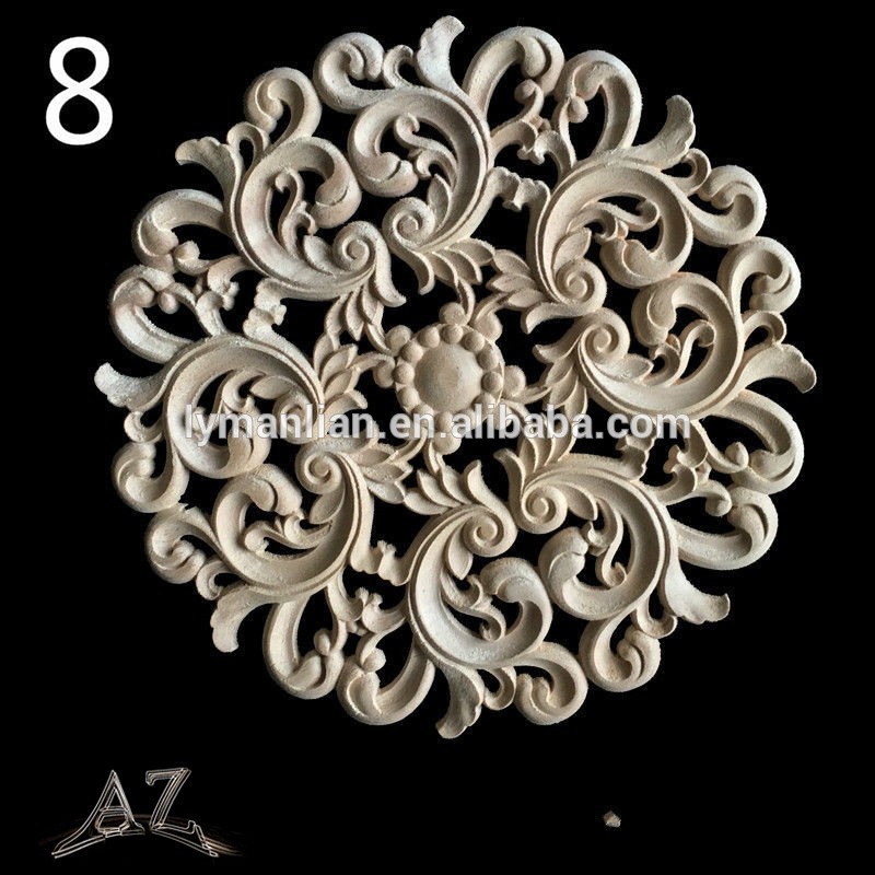 hand carving Round wood appliques rose timber onlay