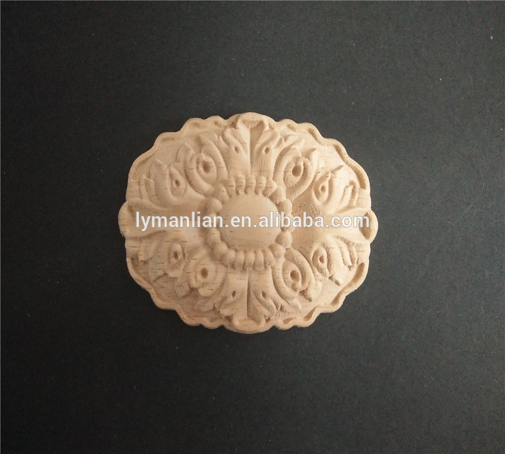 New Ornamental Wood onlays round embossed  wood applique