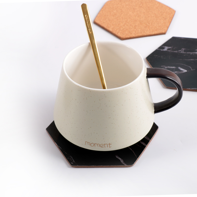 Wholesale Stock Tabletex New Design Hexagon MDF Paper Printed black Marble Coaster Cork backed  Cup Mat