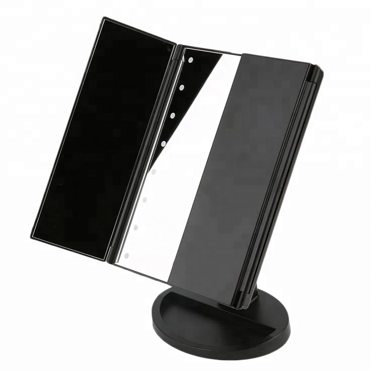 Factory direct sales Table three-side makeup mirror with 21 LEDs 180 Degree Free Rotation