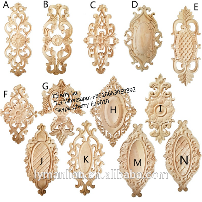 decorative hand carved wood onlays appliques carving for furniture