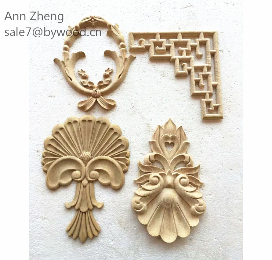 Embossed Flower carved  Wood Appliques