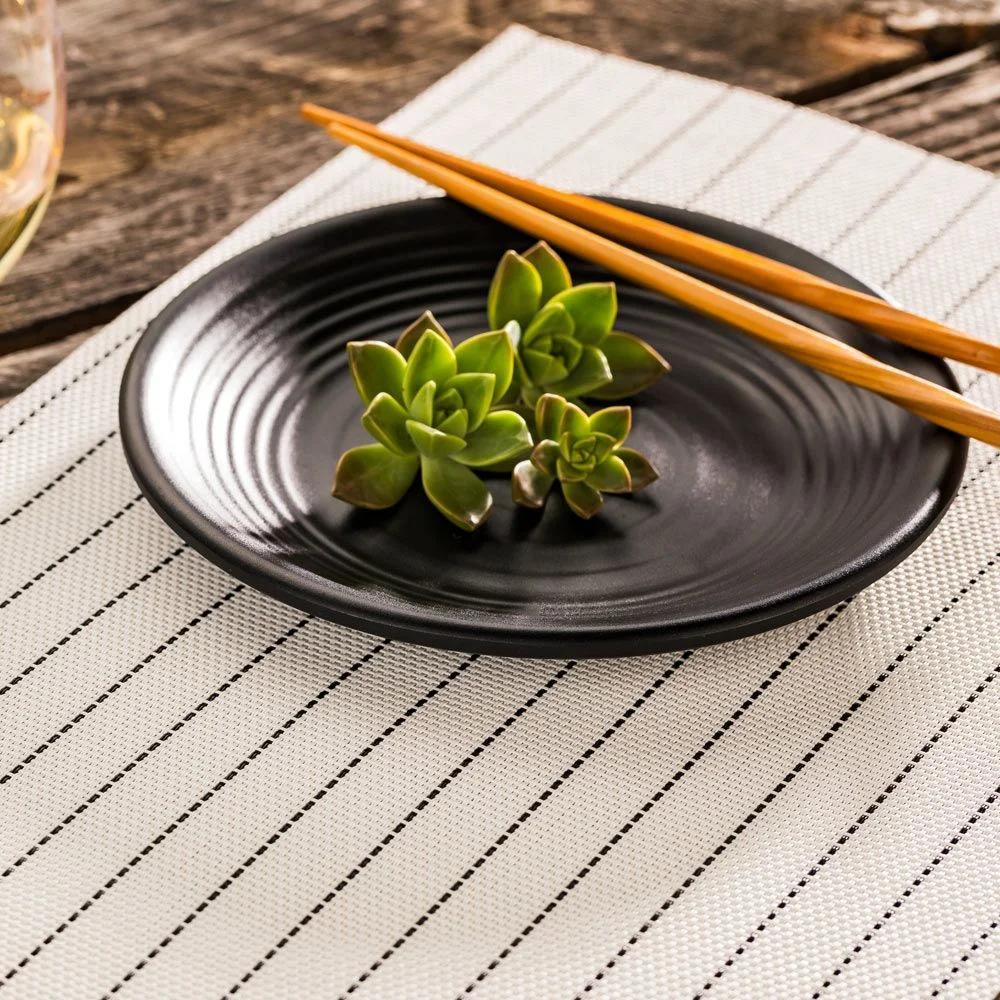 wholesale Mesh White Vinyl Woven Placemat for Dining Table striped PVC Table Mats plastic for restaurants