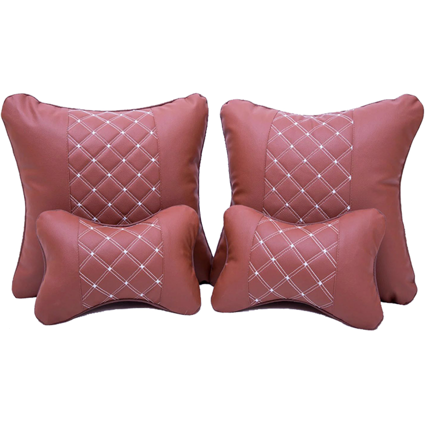 Dark Red Car Seat Headrest Pillow & Waist Cushion Pillow Sets
