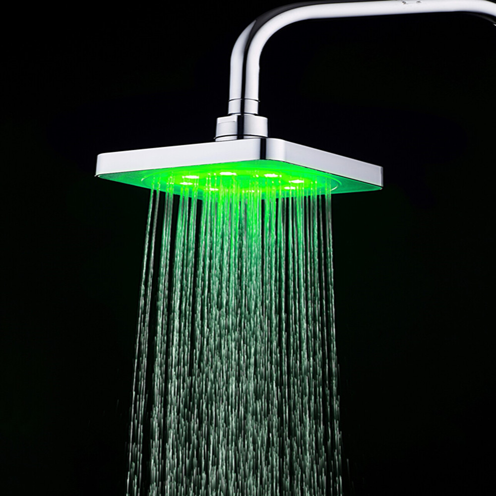 square bathroom ceiling led overhead shower with automatic color-change light