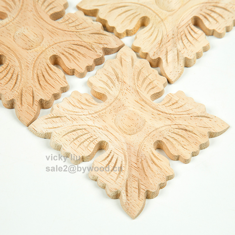 Carved wood europe wood carving cut out small square solid wood onlays