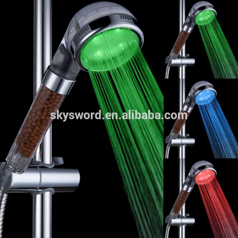 24 setting Colors change automatically temperature sensor chrome spouts water rain led shower head