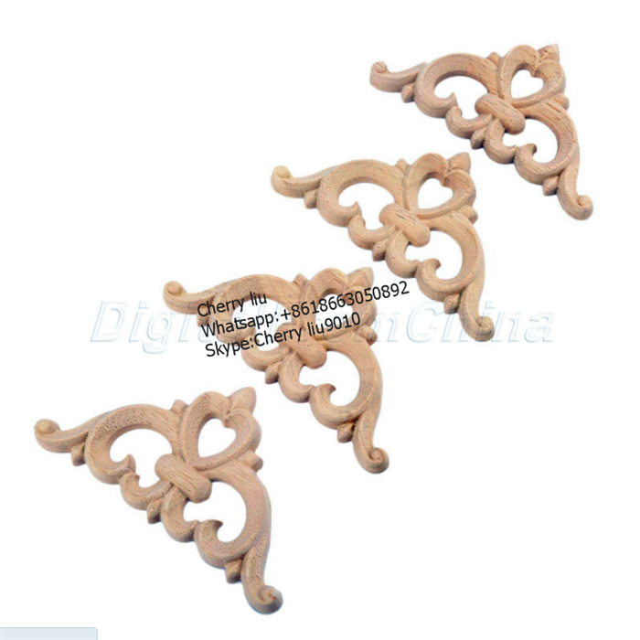 antique Unpainted Wood Carved Corner Onlay Applique carving decoration