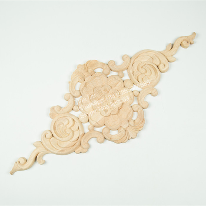 Wood Carved Long Onlay Applique Unpainted Rose Flower Door Home Decor European Style