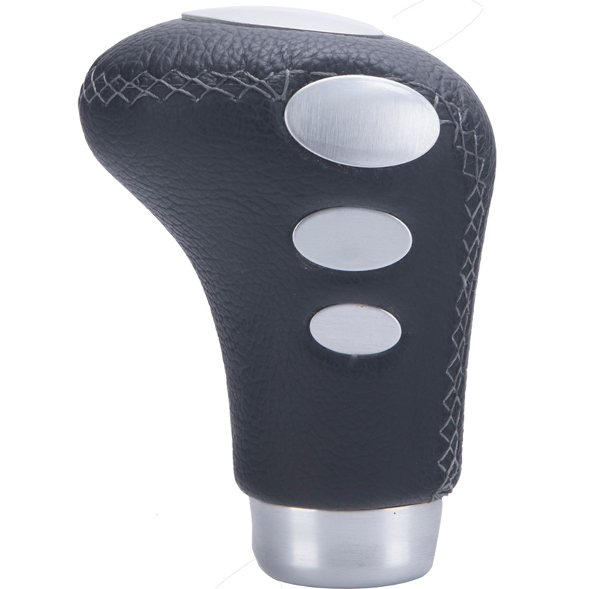 Black Leather & Aluminum Car Gear Shift Knob Cover