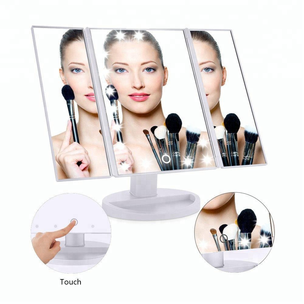 21LED Lights 2X/3X Magnifying Led Makeup Mirror with Two Power Supply Modes Desk Makeup Mirror