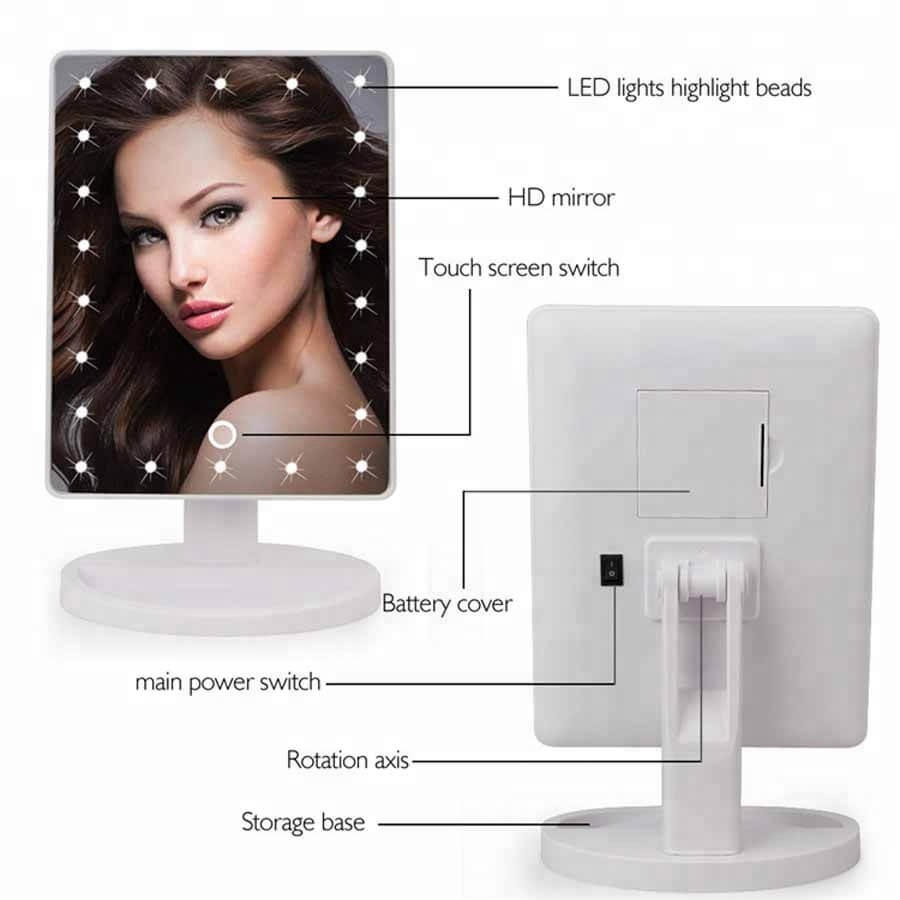 China hot sale modern 22 LEDs desktop touch sensor plastic make-up mirror