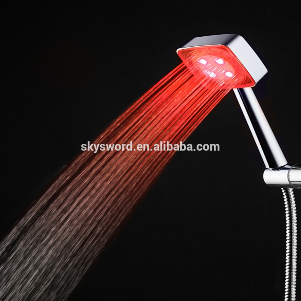 Silver interchangeable shower head Rain Plastic RGB LED Shower Head