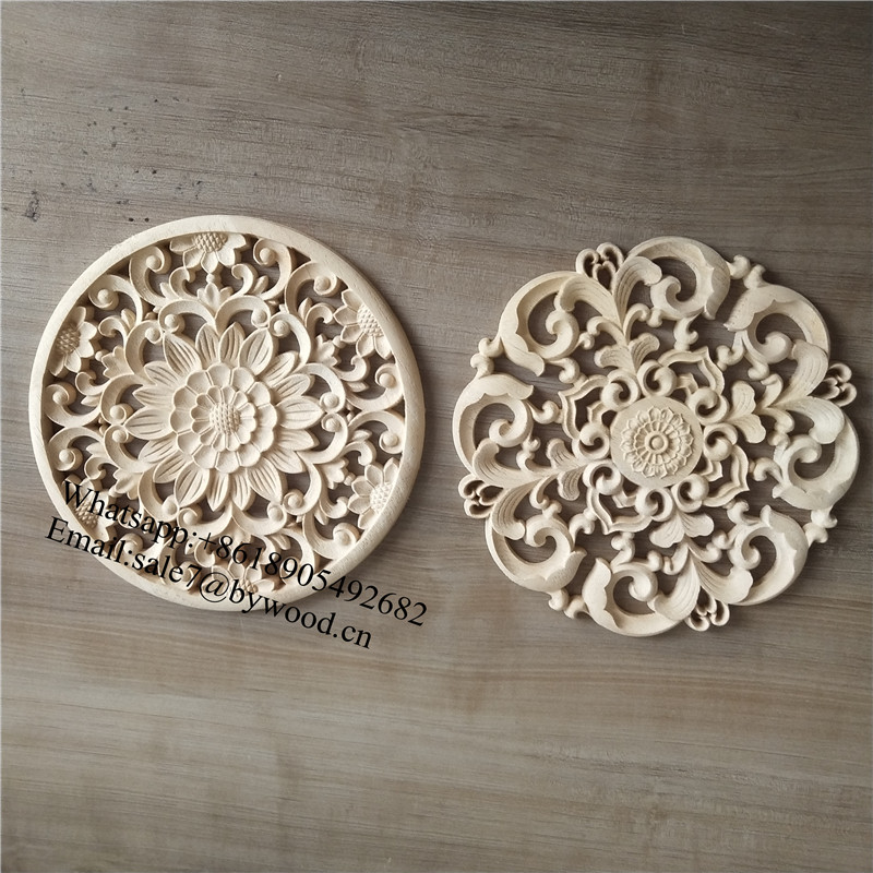 hand carved wood onlays Round wood  appliques and trims