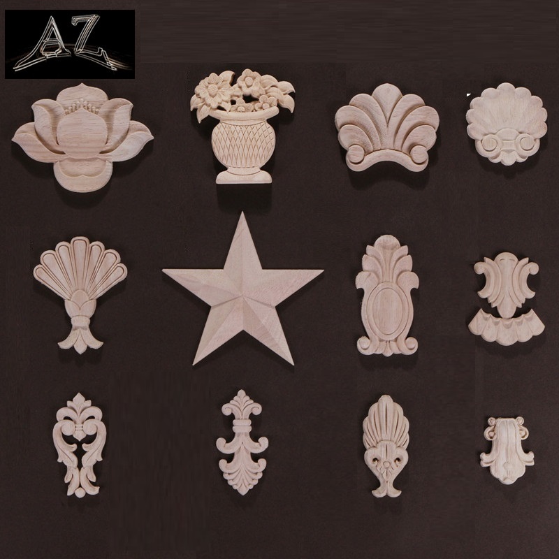 Decorative center small wood crafts appliques flower carving onlays