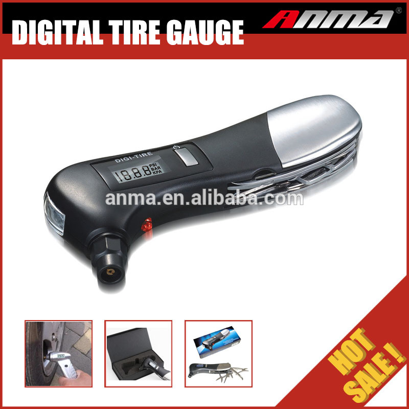 Multi-Function car emergency digital tire gauge , 5 in 1 style