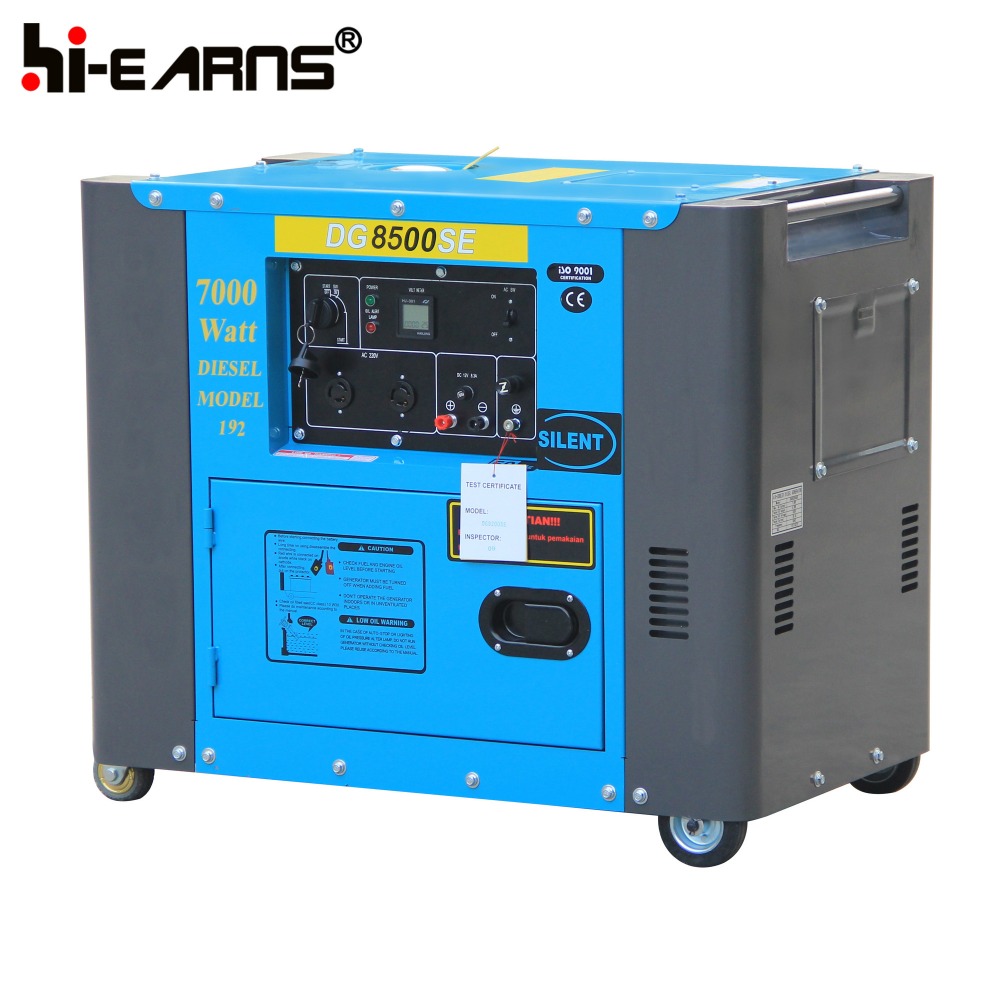 7KW 60hz silent Diesel Generator with AVR handles and wheels