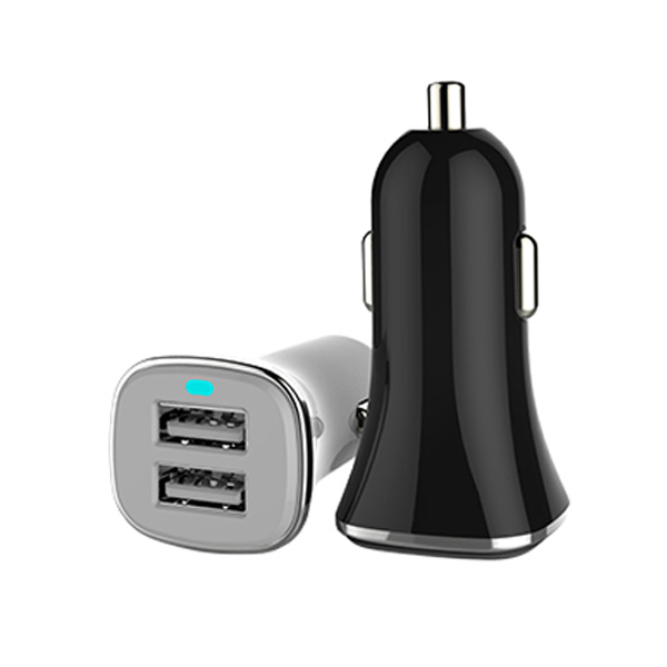 Dual USB Car Charger DC12/24V in Black Color