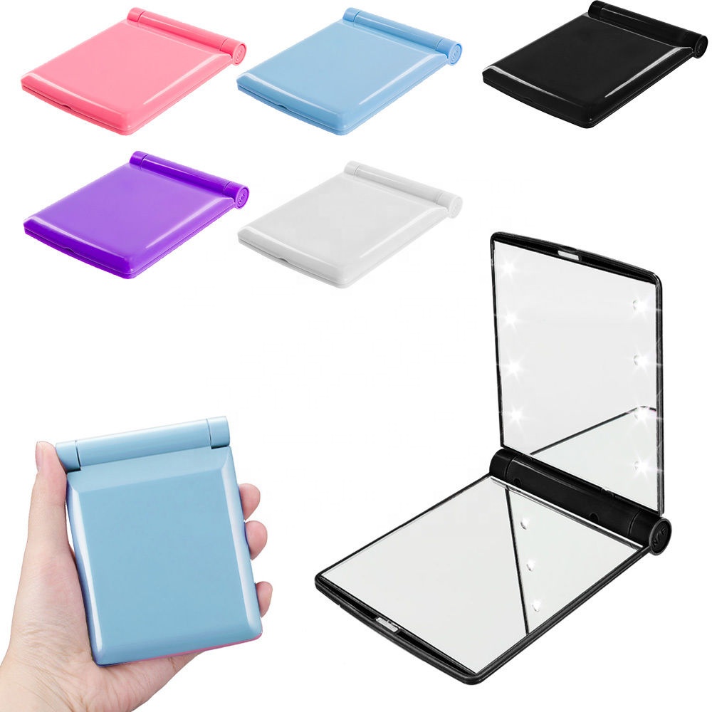 LED Lighted Mirror Mini Square Mirror Pocket Make up Small Travel Cosmetic Folding Mirror LED Makeup