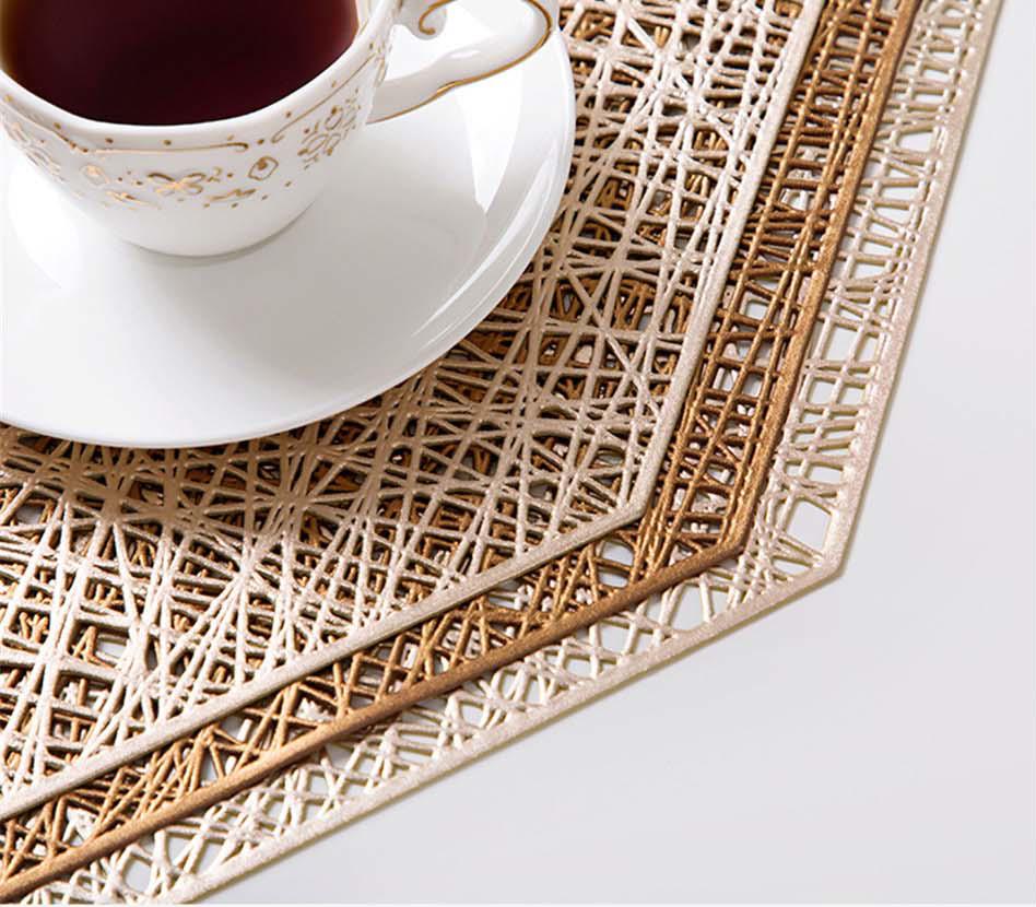 Tabletex Octagon Hollow Anti-Slip Heat Insulated Cup Coaster Bowl Plate Place Mat - Golden Silver placemat  Decor for Kitchen