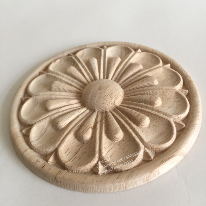 Unpainted Wood Carved Round Onlay Applique rosettes Furniture Home decor