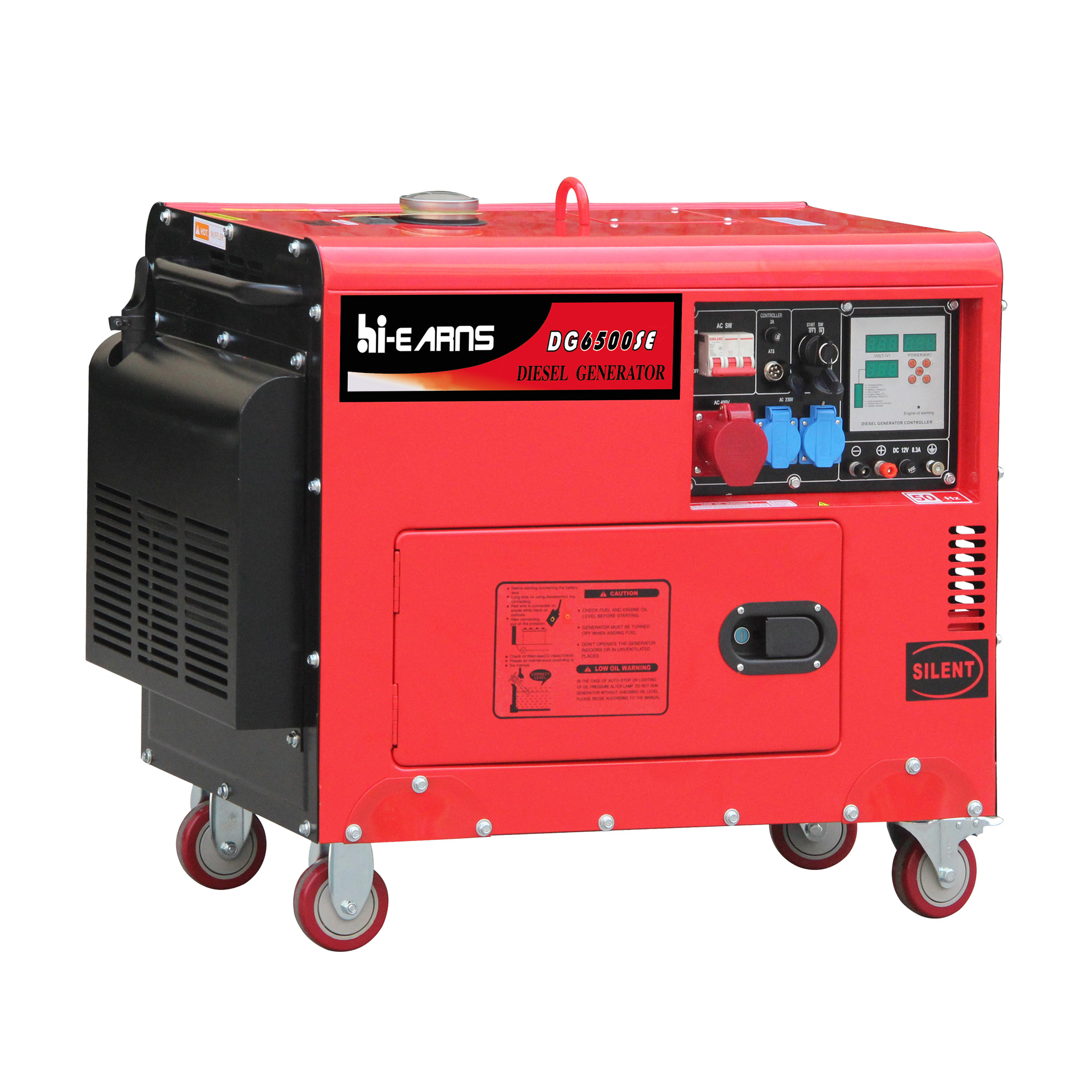 5KW portable silent diesel generator with four side wheels and digital panel