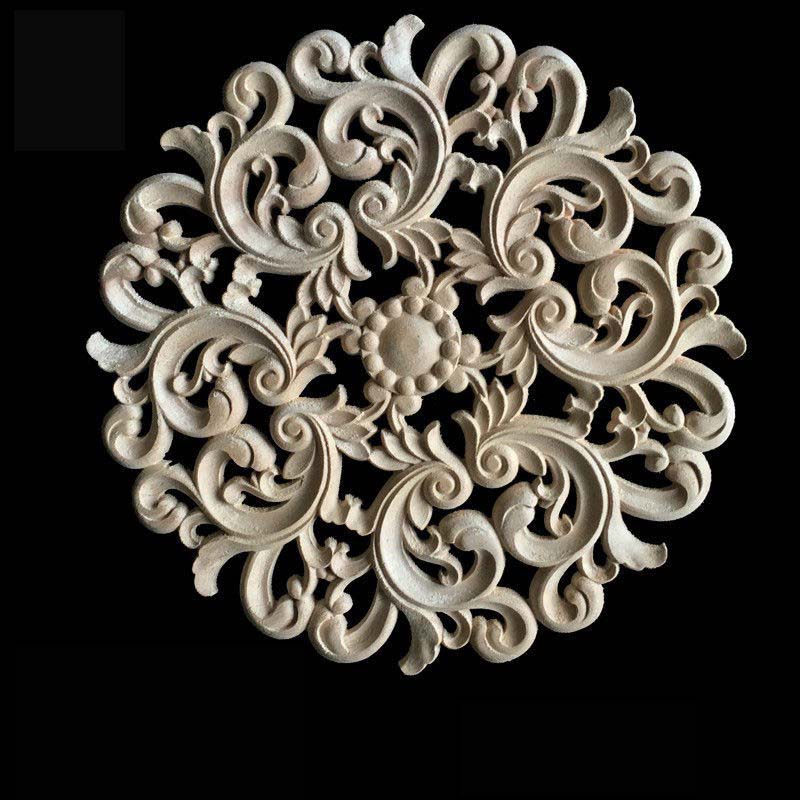 Round antique decorative wood carving onlay
