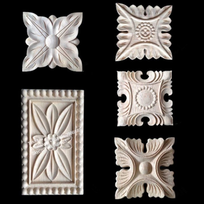 square rubber wood carving rosettes