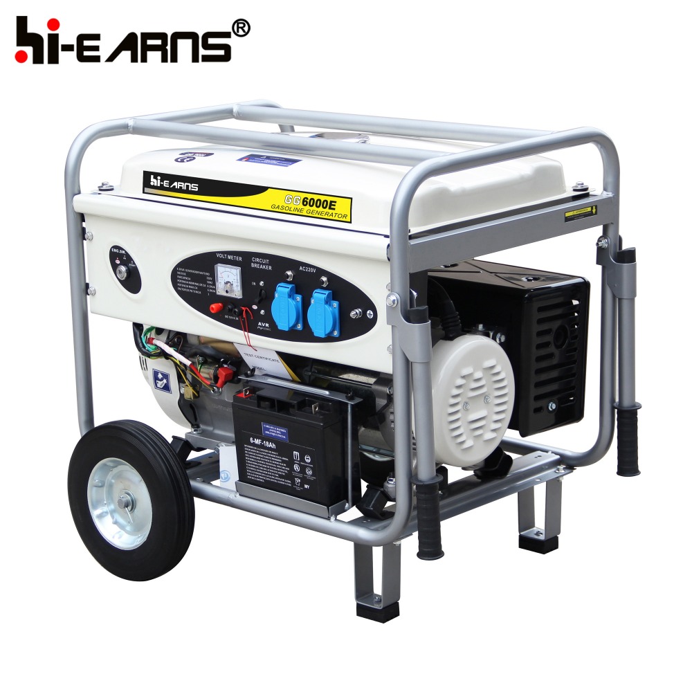 5KVA air cooled single cylinder gasoline electric generator with 10inch bigger wheel and handles